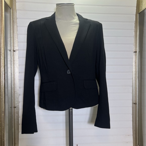 Banana Republic Womens 12 Black Stretch Blazer Jacket 1 Button Career Work Y2K - Picture 1 of 11